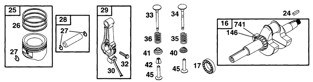 Piston Group, Crankshaft Diagram and Parts List for 171432-0301-XX  Briggs and Stratton Engine